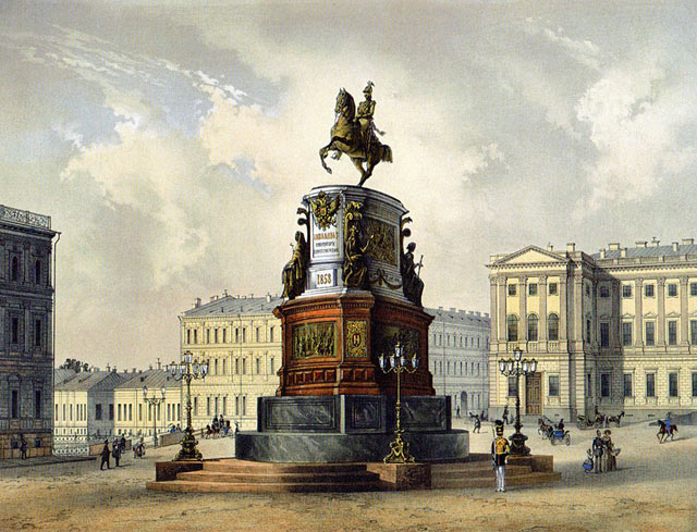 Литограф К. Шульц по рисунку И. Шарлеманя. Монумент в бозе почившему императору Николаю I. 1850-е г. 