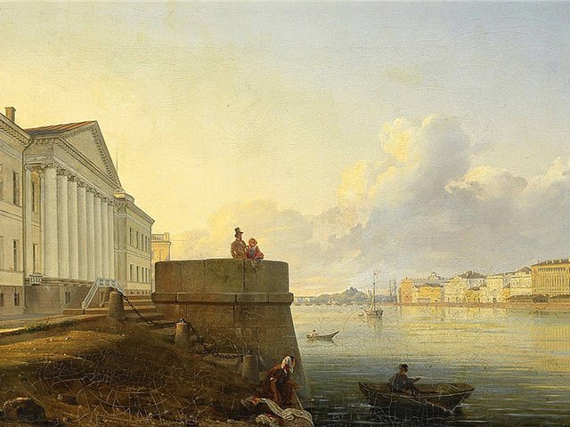 Аммон В.Ф.Набережная Невы около Академии Наук.1850 г.