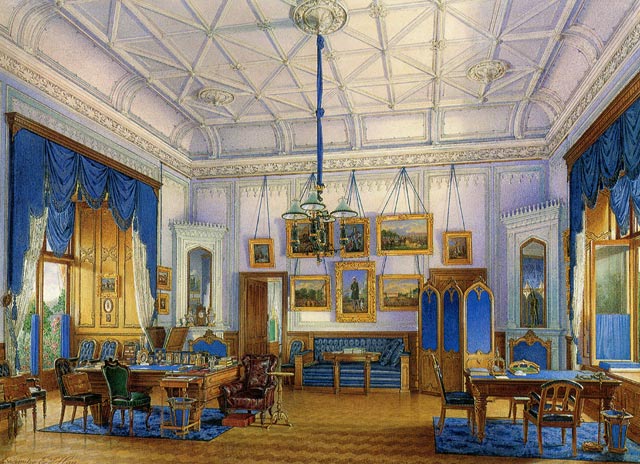 Синий кабинет Александра II в Фермерском дворце.Э.П.Гау. 1858 г.